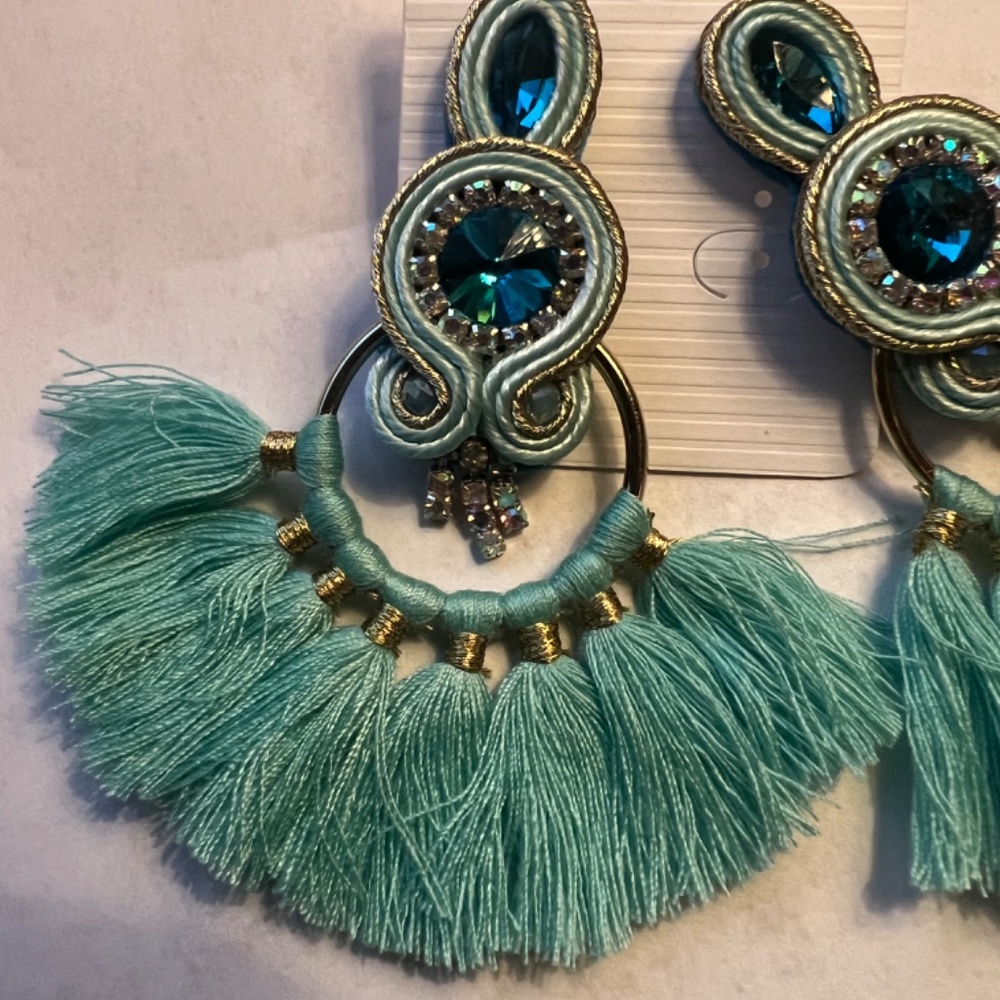 Teal Statement Earrings - image 2
